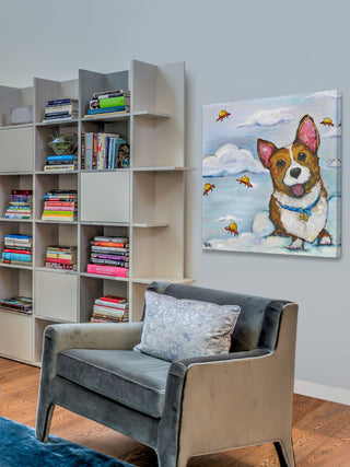 "Corgi in Space" Painting Print on Wrapped Canvas