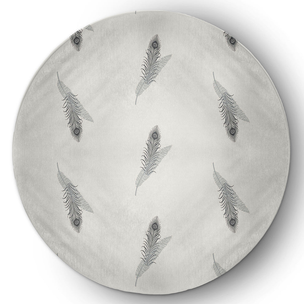 Feather Stripe Spring Chenille Rug, Lunar Gray, 5' Round