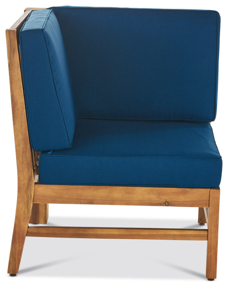 GDF Studio Judith Outdoor 9 Seater Sectional Sofa Set With Cushion, Teak/Blue