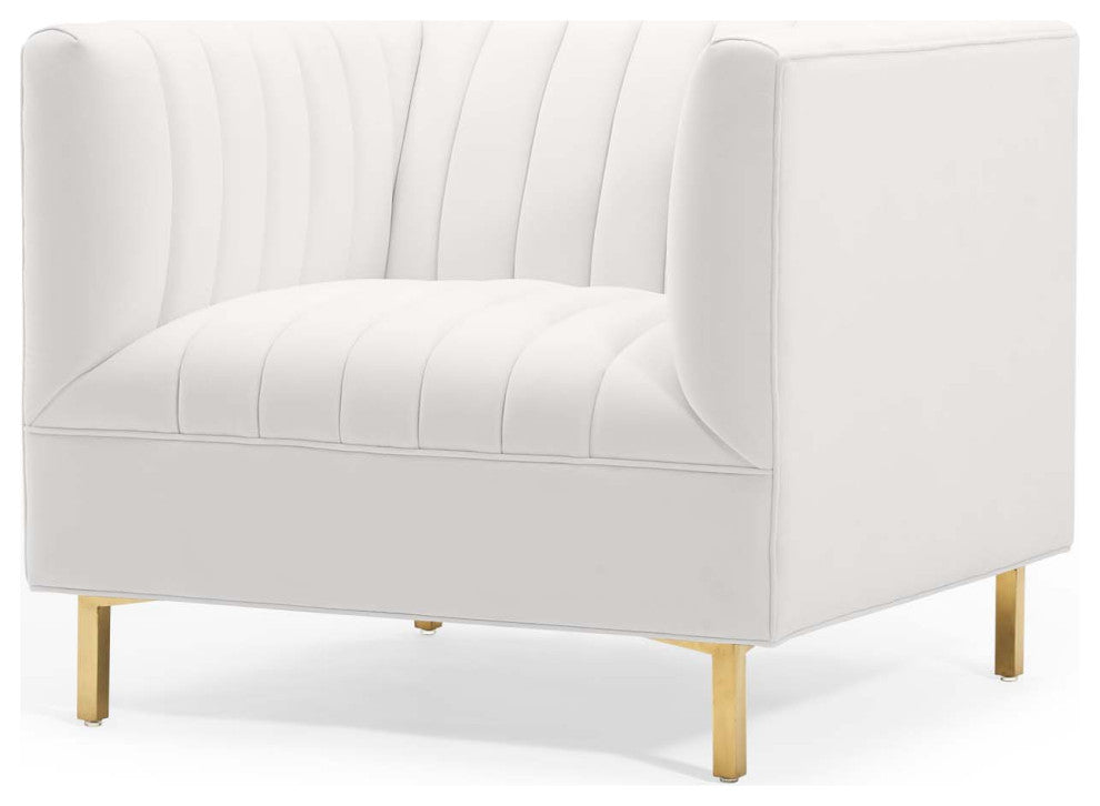 Tufted Armchair Accent Chair, Velvet, White, Modern, Living Lounge Hospitality