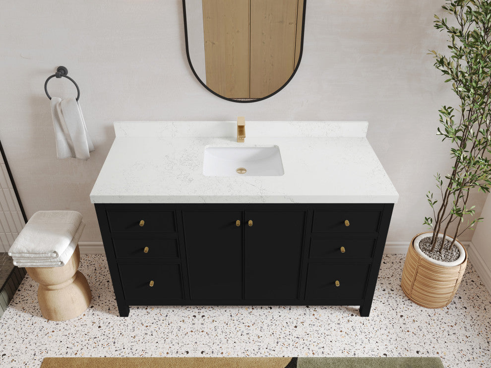 Chicago 60" Single Sink Bathroom Vanity, Black 2" Empira Quartz