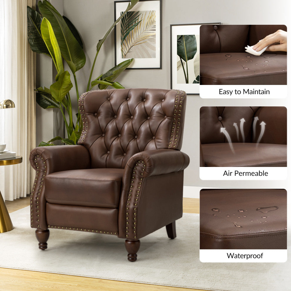 Genuine Leather Recliner, Set of 2, Brown