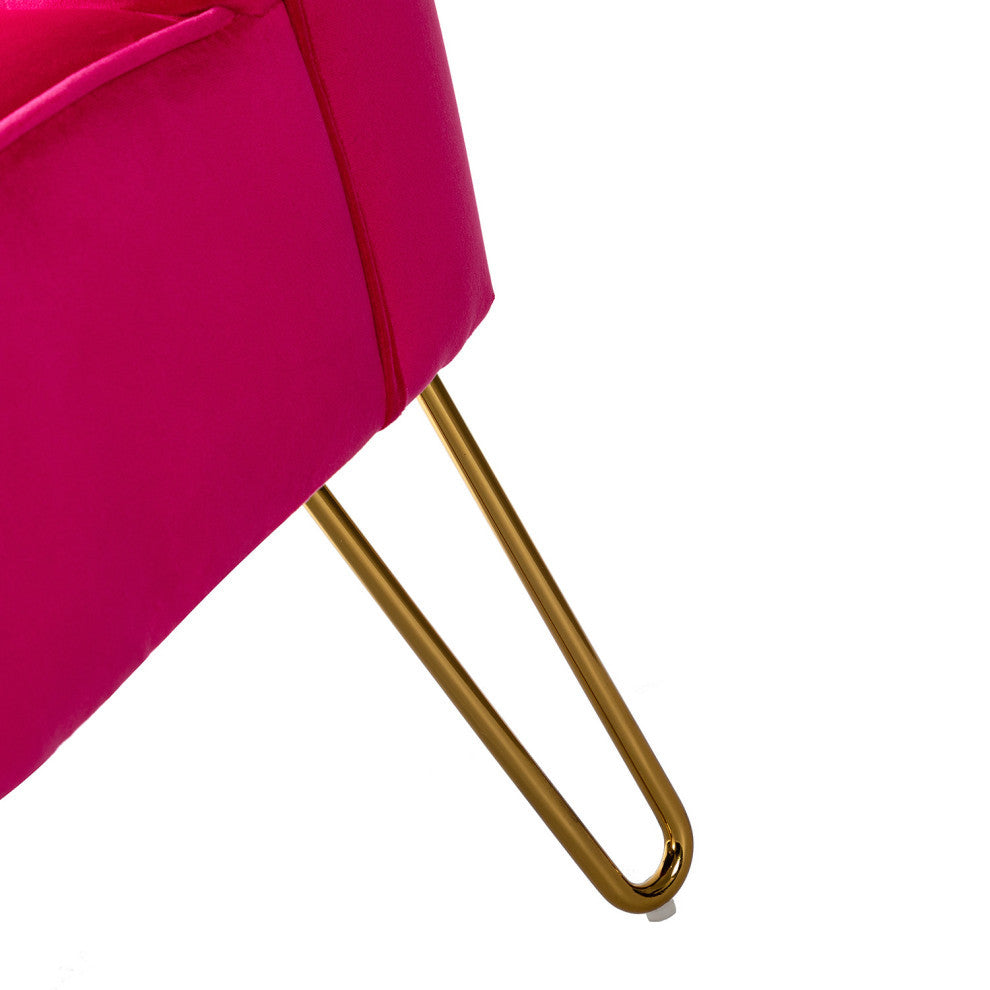 Tufted Side Chair With Golden Base, Fushia