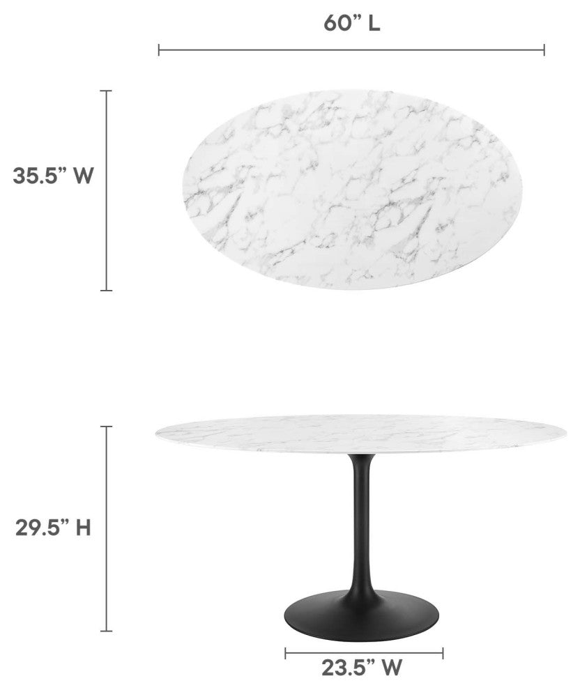 Lippa 60" Oval Artificial Marble Dining Table Black White