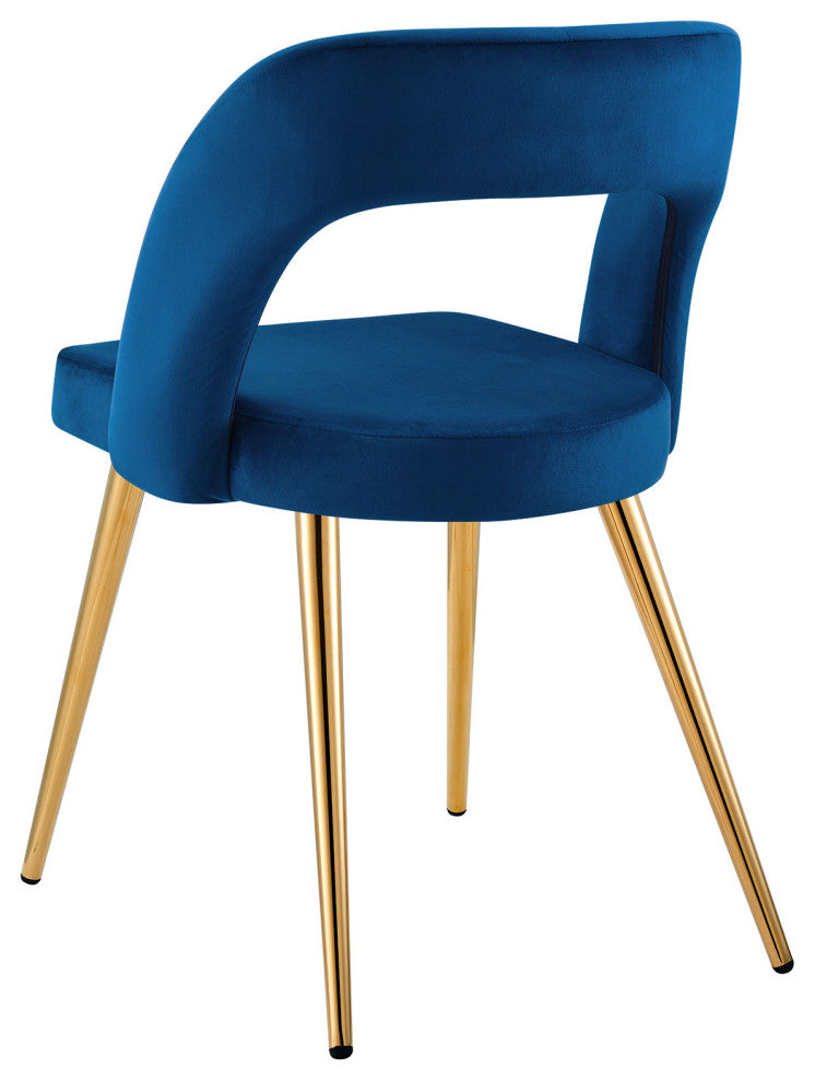Dining Chair, Set of 2, Navy Gold, Velvet, Modern Cafe Bistro Hospitality