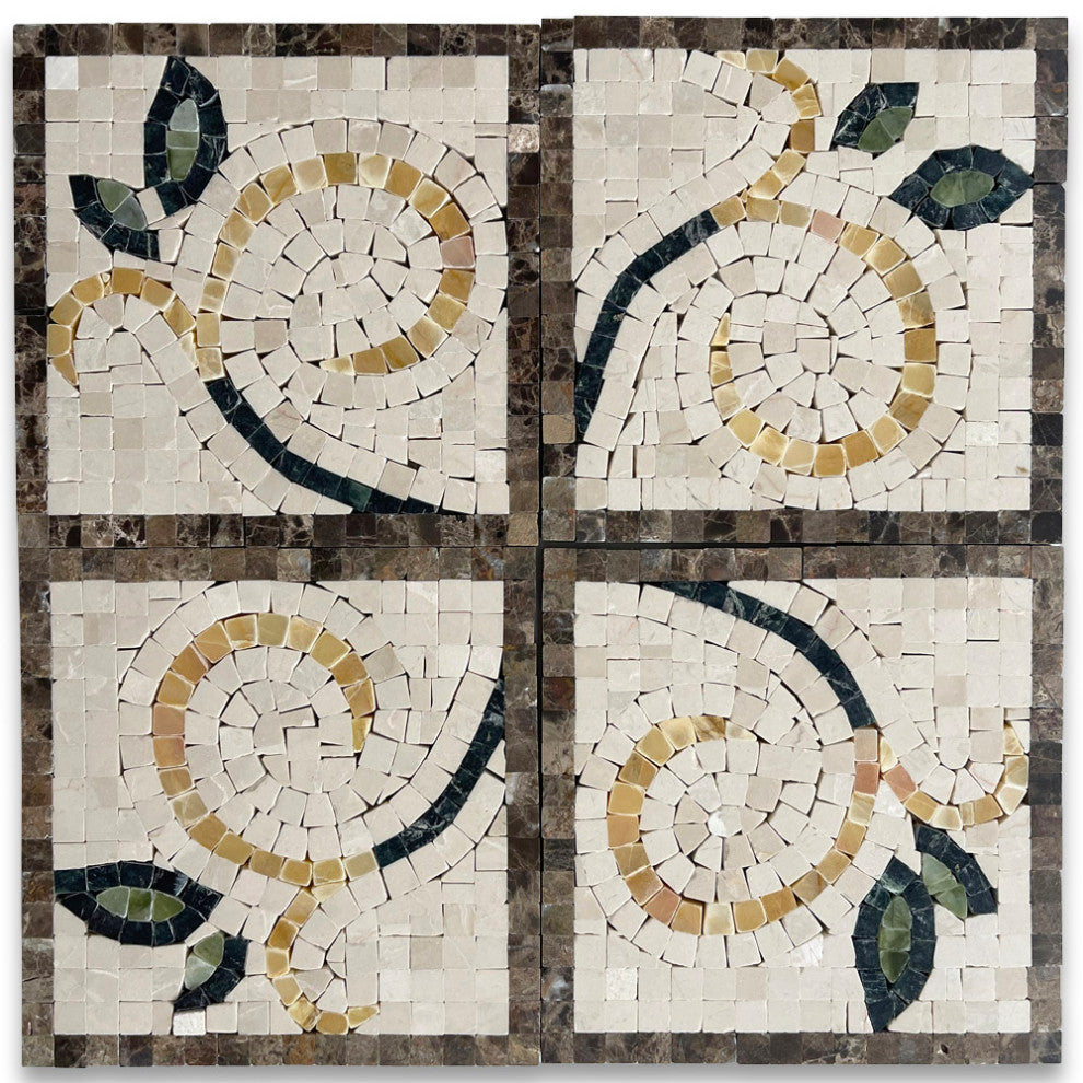 Emerald Gold 6.3x6.3 Marble Mosaic Border Corner Tile Polished, 1 piece