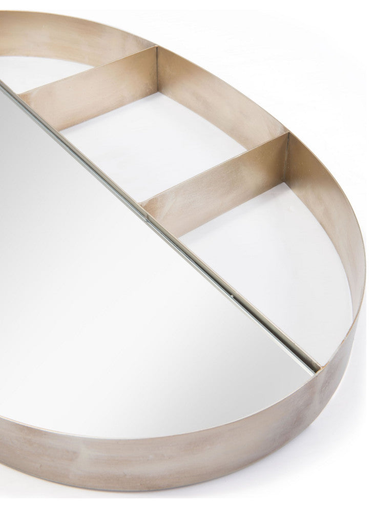 Frame Wall Mirror, Oval, Glass, Steel Metal, Antique Bronze, Bedroom Living