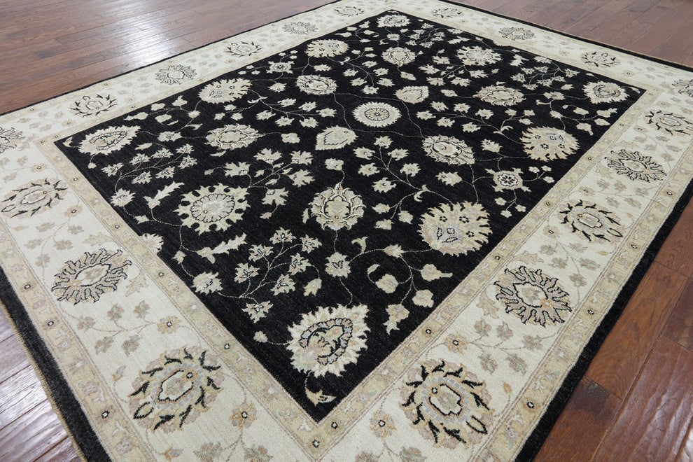 8'x10' Oriental Black Peshawar Wool Area Rug, P2711