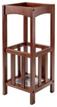 Pemberly Row Transitional Solid Wood Umbrella Stand with Tray in Walnut