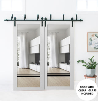 Barn Bypass Doors 84 x 84 | Lucia 2666 White Silk Clear Glass | Sturdy 8ft