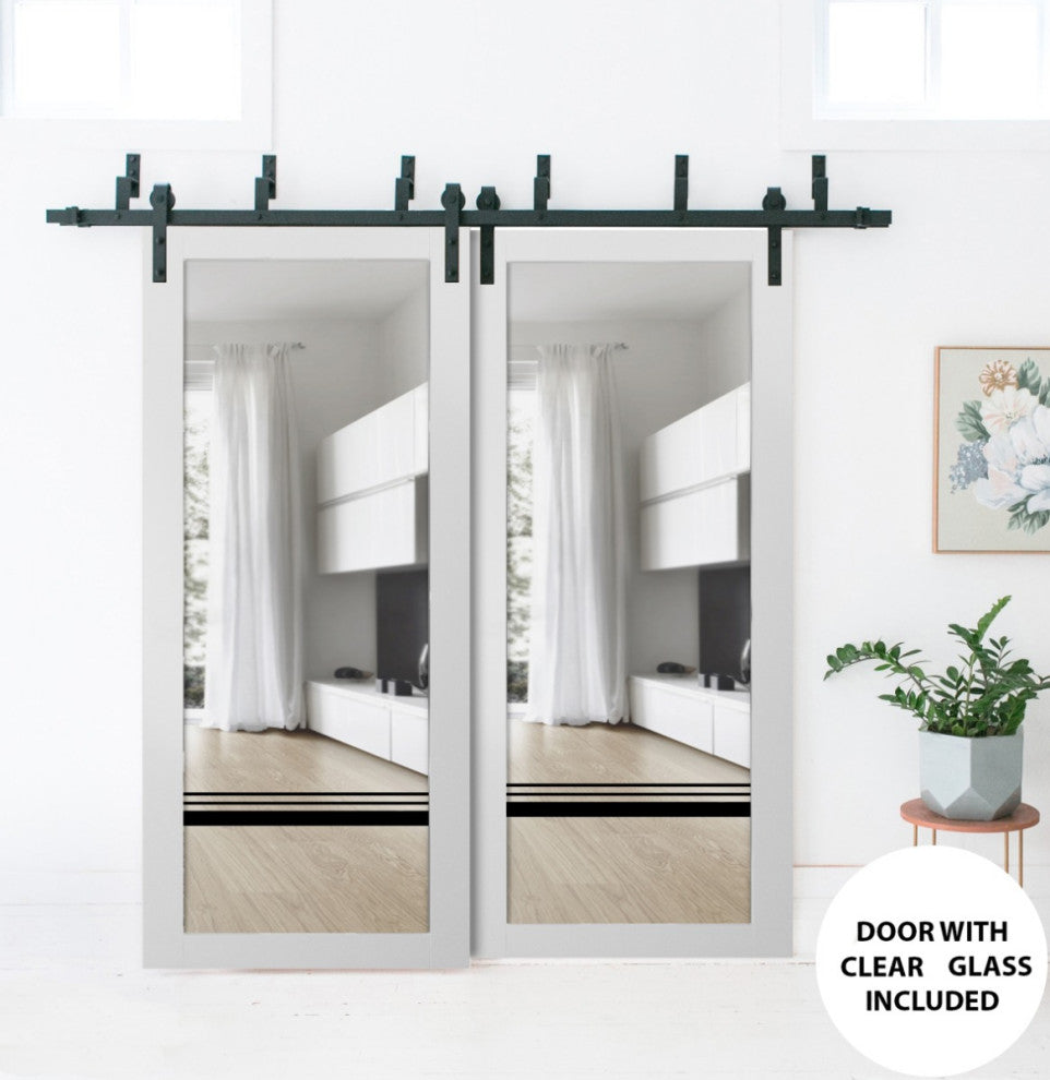 Barn Bypass Doors 84 x 84 | Lucia 2666 White Silk Clear Glass | Sturdy 8ft