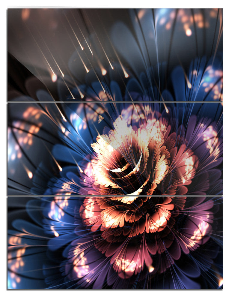 "Fractal Flower Orange and Blue" Digital Metal Wall Art, 3 Panels, 28"x36"