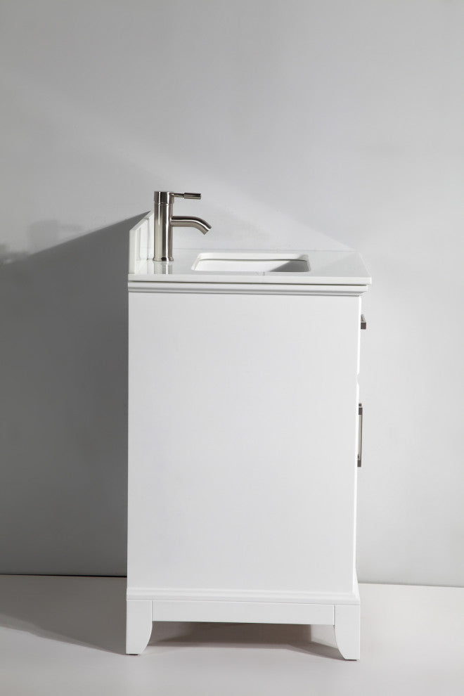 Bathroom Vanity Set With Engineered Marble Top, 24", White, Led Sensor-Switch Mirror