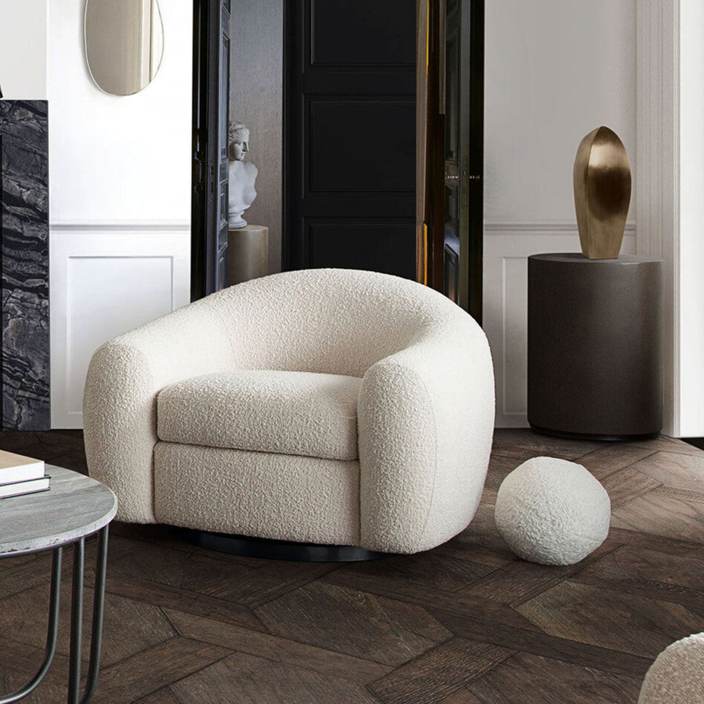 Pascal Swivel Chair With Boucle Textured Fabric, Bone