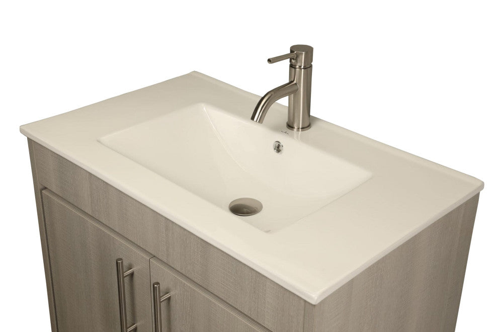 Pacific 30" Vanity With Integrated Ceramic Top and Brushed Nickel Handles, Weath