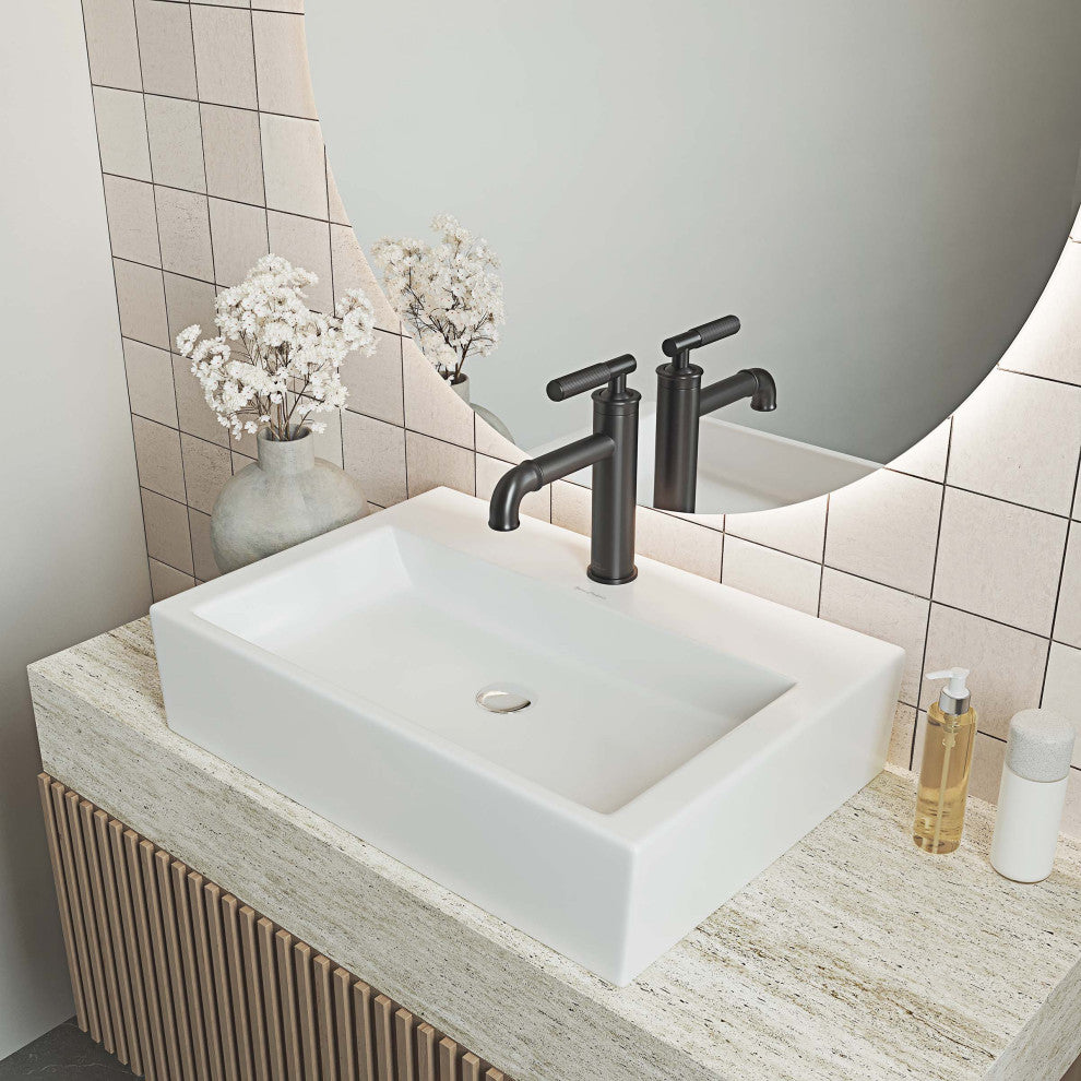 Claire 20" Rectangle Ceramic Vessel Sink, Matte White