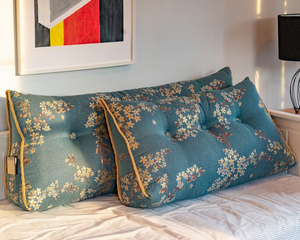 WOWMAX Wedge Reading Pillow Floral Pattern Headboard Cushion for Twin Bed