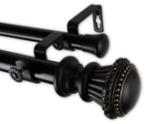 Royal 1" Double Curtain Rod, Black, Black, 28"-48"