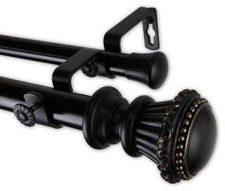 Royal 1" Double Curtain Rod, Black, Black, 28"-48"