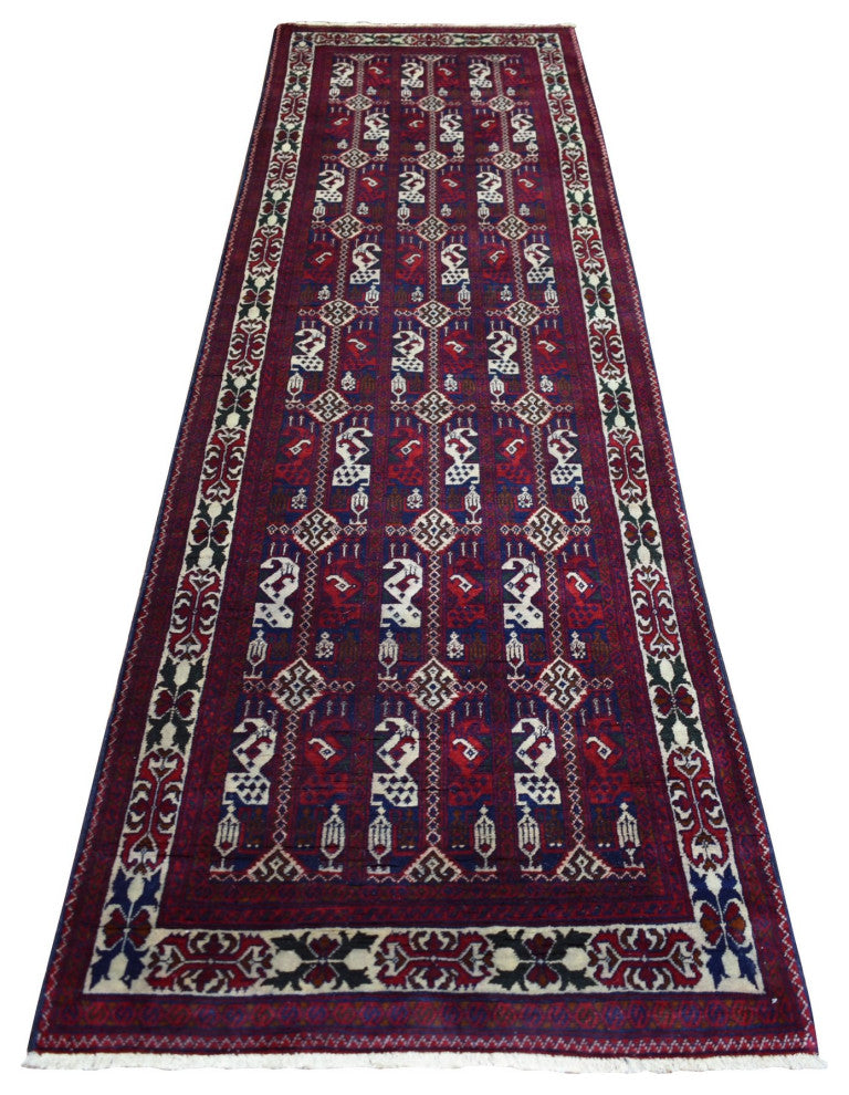 Red Hand Knotted Shiny Wool Afghan Khamyab Runner Orientel Rug, 2'10"x10'0"