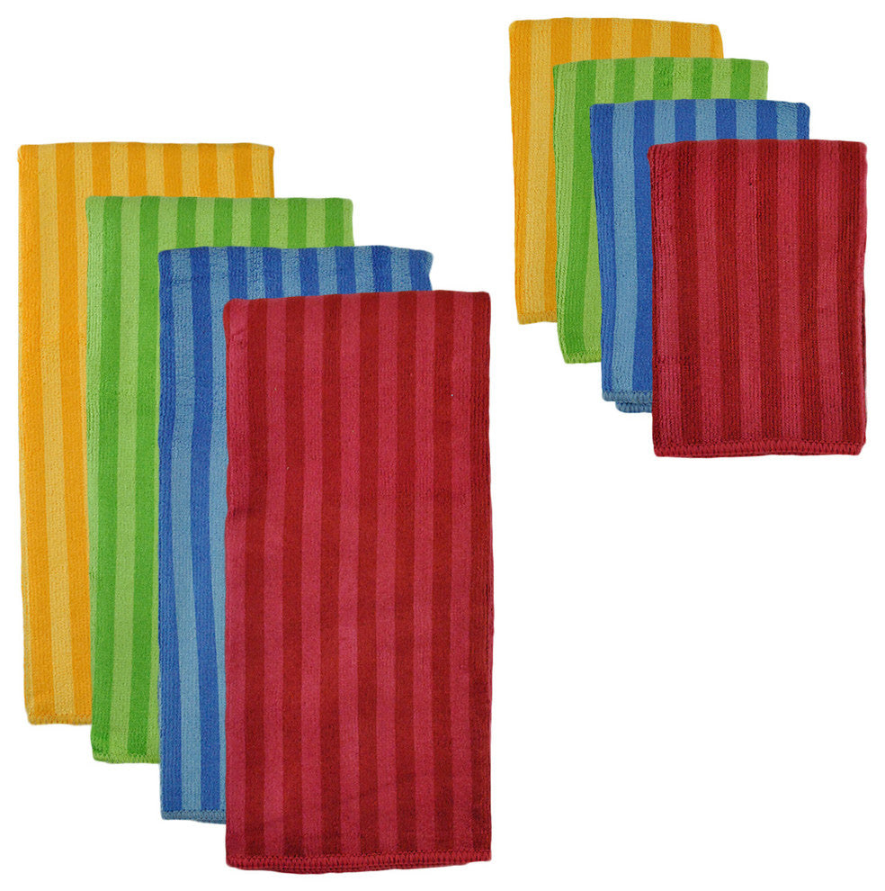 Primary Stripe Microfiber Towel and Cloth Set