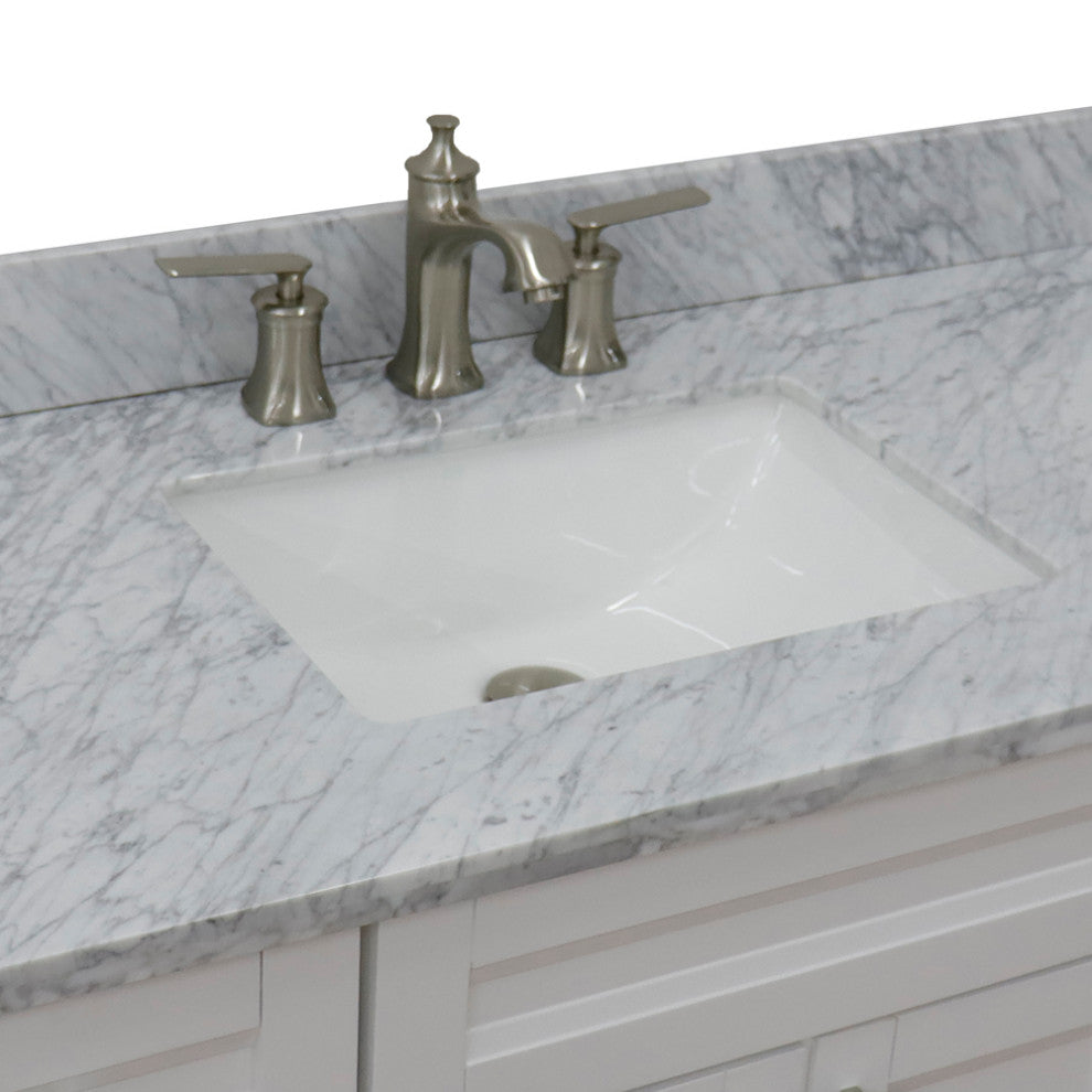49" Single Sink Vanity, White Finish With White Carrara Marble