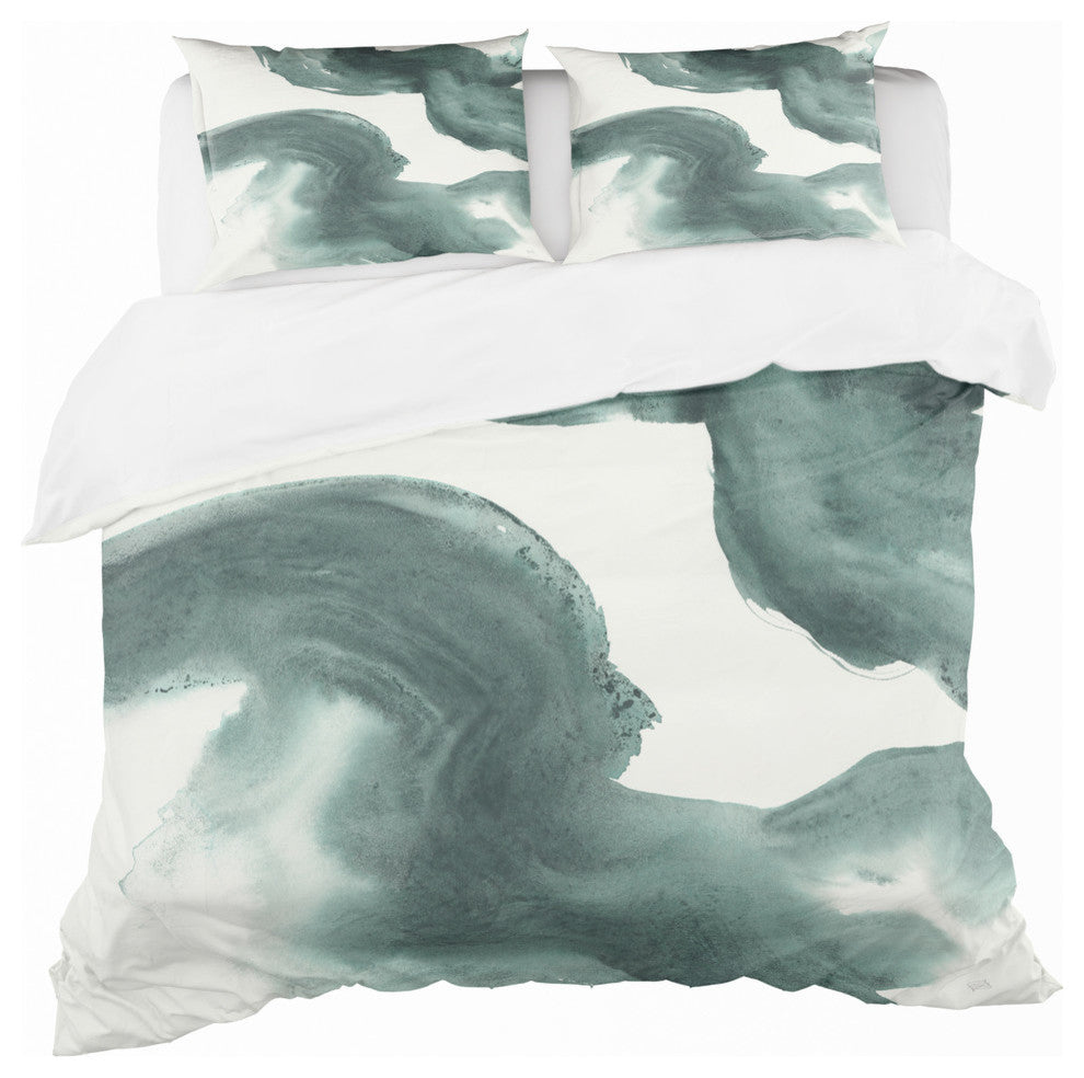 Gouache Green On Gray I Geometric Duvet Cover Set, Twin