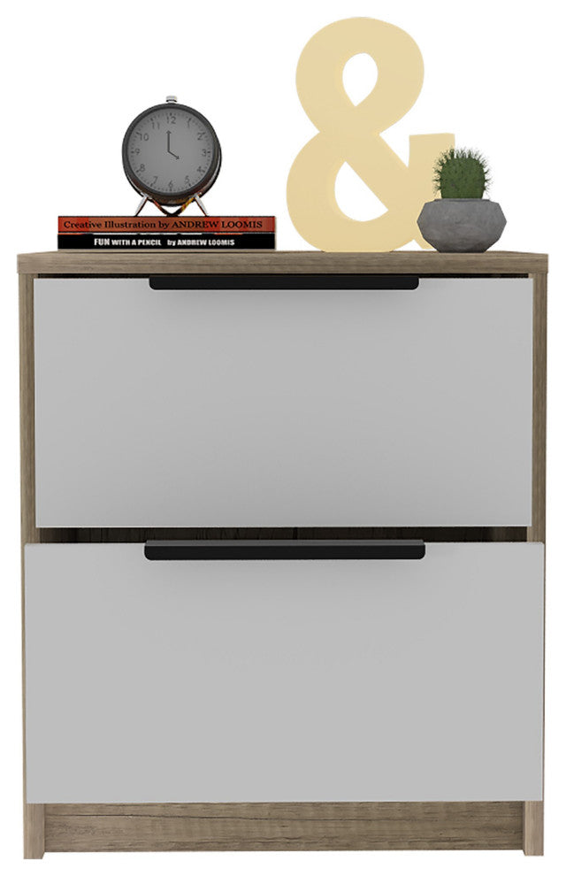 Mod Light Oak and White Two Drawer Nightstand