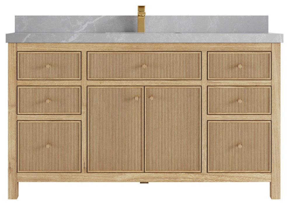 Sonoma Teak 60" Single Bath Vanity in Light  Natural With 2" Pearl Gray Quartz