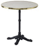 Rive Gauche 27.5"Dia. Parisian Bistro Table, Black Base, White Marble Top, Brass Strapping
