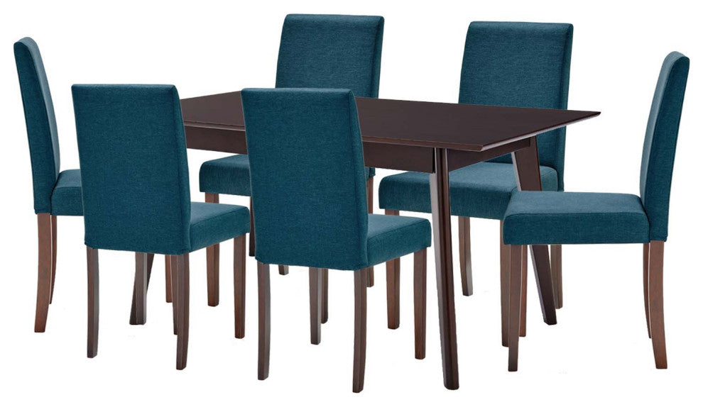 Side Dining Chair and Table Set, Fabric, Drak Brown Blue, Cafe Bistro Restaurant