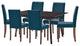 Side Dining Chair and Table Set, Fabric, Drak Brown Blue, Cafe Bistro Restaurant