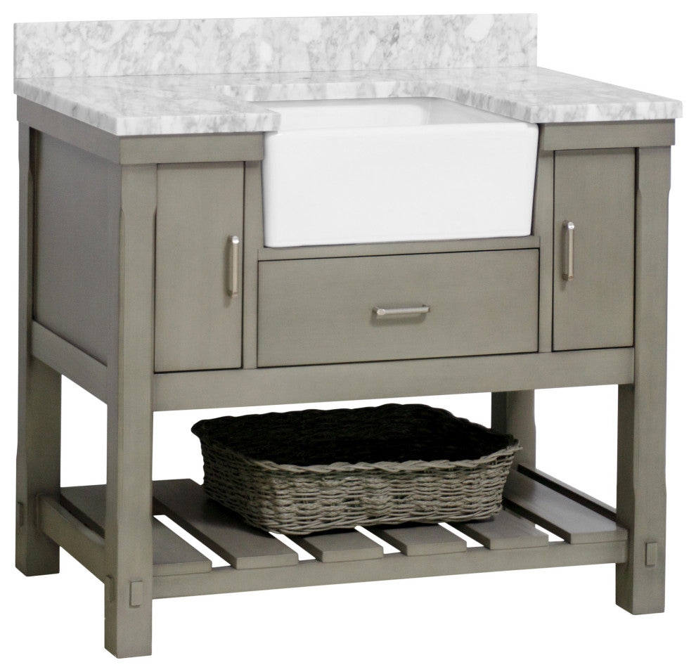 Charlotte 42" Bathroom Vanity, Weathered Gray, Carrara Marble