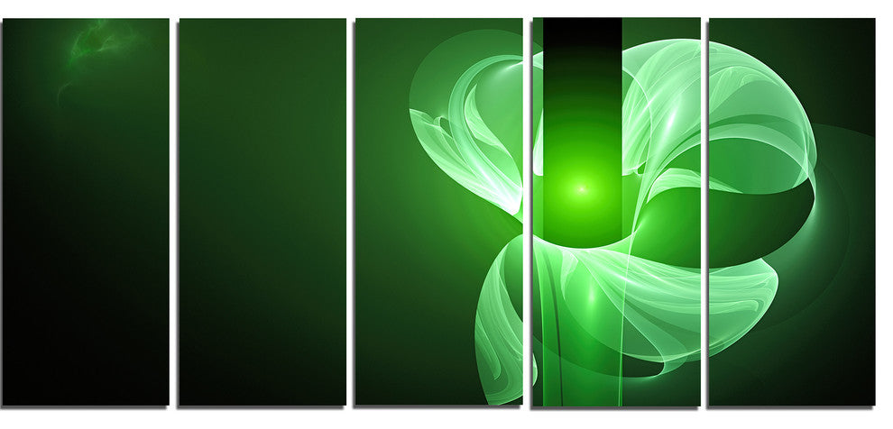 Green Flower Fractal Illustration, Abstract Canvas Art Print, 60"x28", 5 Panels