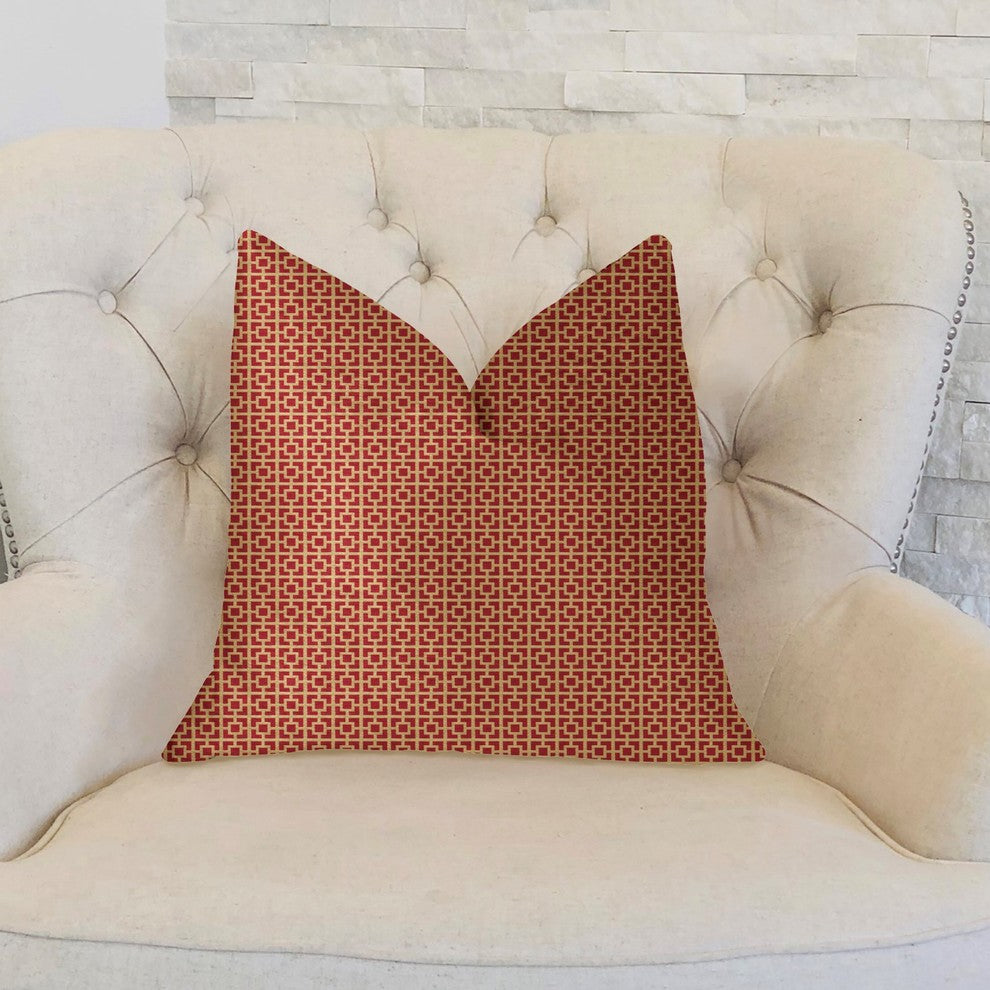 Crimson Square Red and Beige Luxury Throw Pillow, 20"x26" Standard