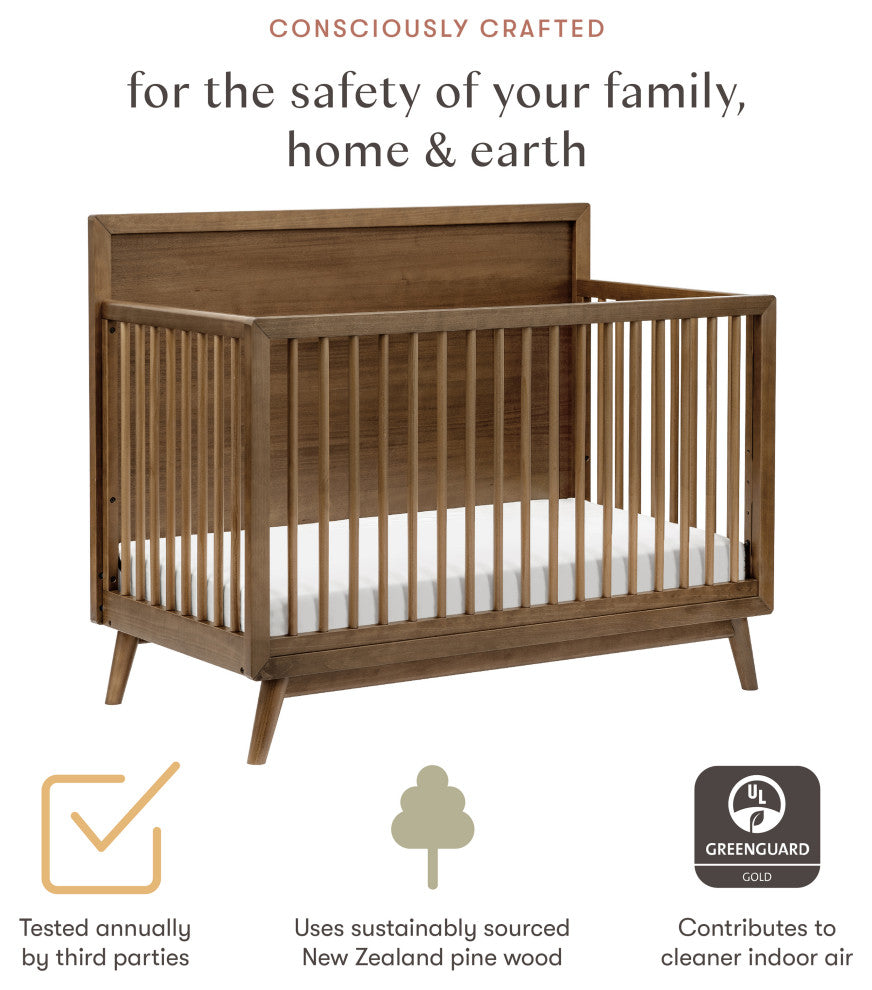 Palma 4-in-1 Convertible Crib With Toddler Bed Conversion Kit, Natural Walnut
