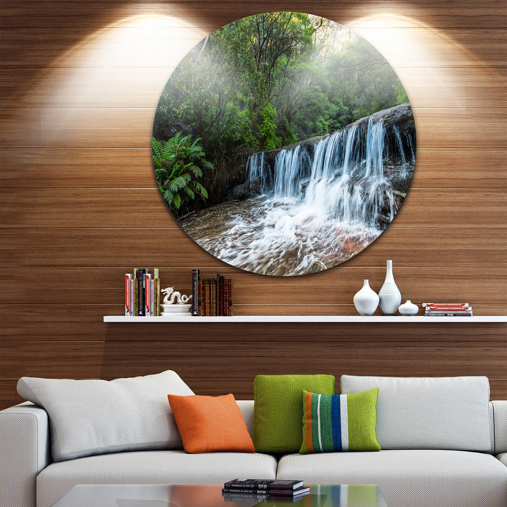 Beautiful Waterfall In New Australia, Landscape Disc Metal Artwork, 11"