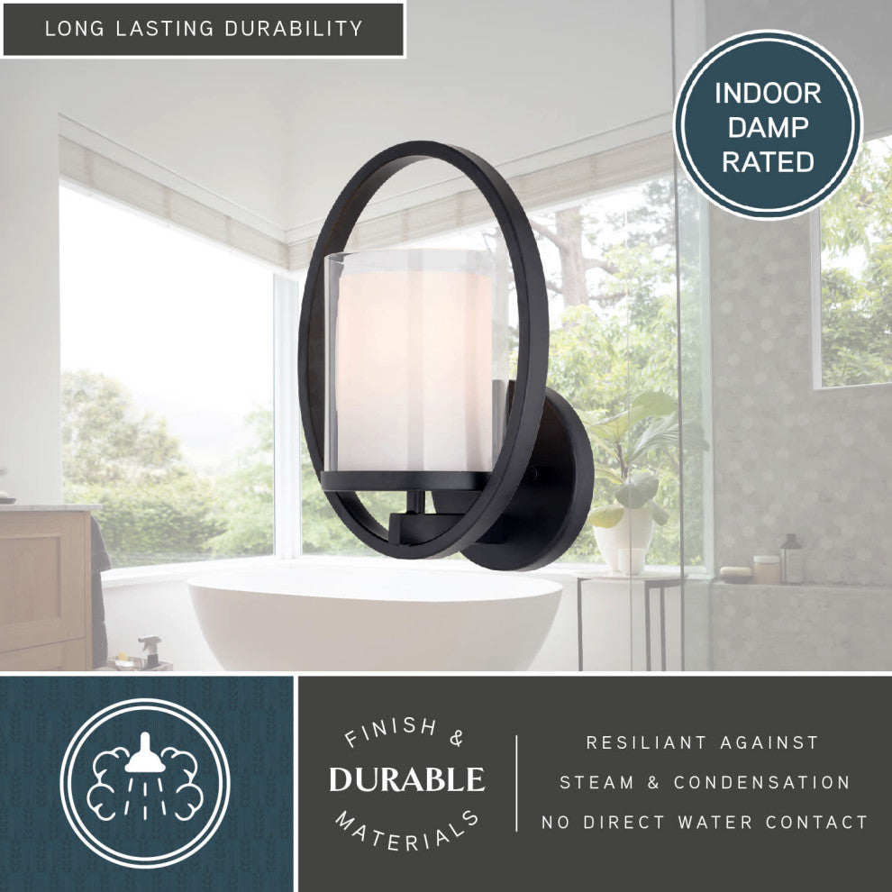 Princeton 1-Light Black Transitional Wall Sconce White Glass