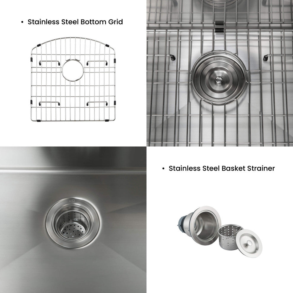 22" Handcrafted Undermount Single Bowl 16 gauge Stainless Steel Kitchen Sink