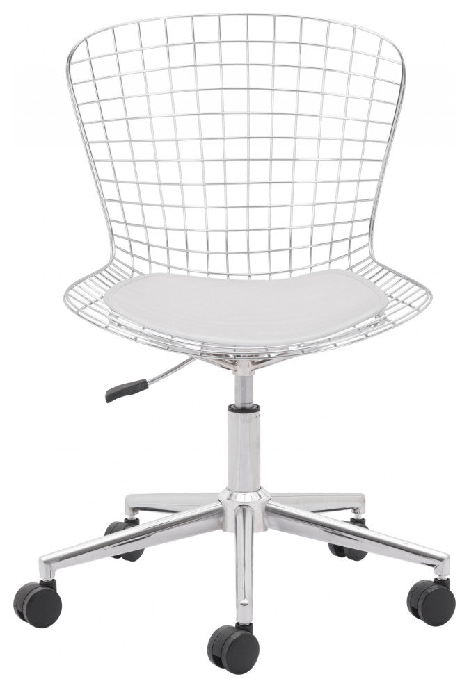 Chrome Wire Grid White Cushion Desk Chair