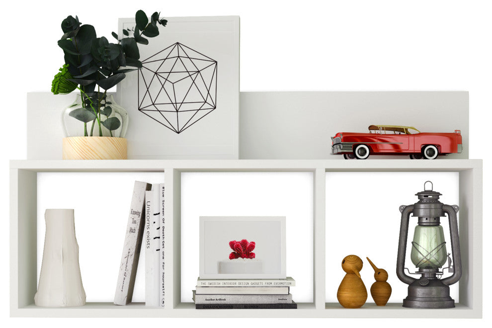 Danya B. Modern 3 Cube Floating Wall Shelf With Display Ledge, White