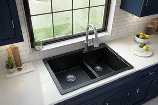 Karran 33" Top Mount Double Bowl 60/40 Quartz Kitchen Sink Kit, Black