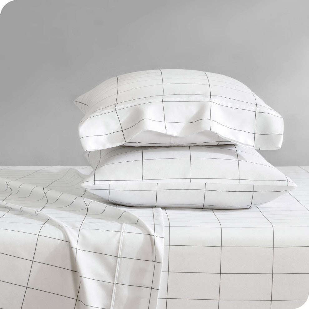 1800 Microfiber Sheet Set, Grid White/Graphite, Cal King
