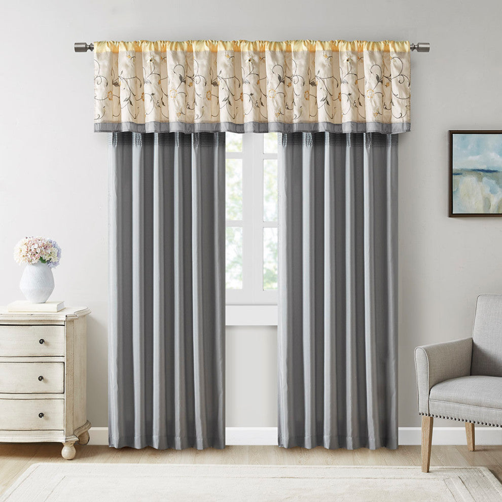 Madison Park Serene Embroidered Curtain Panel, Yellow