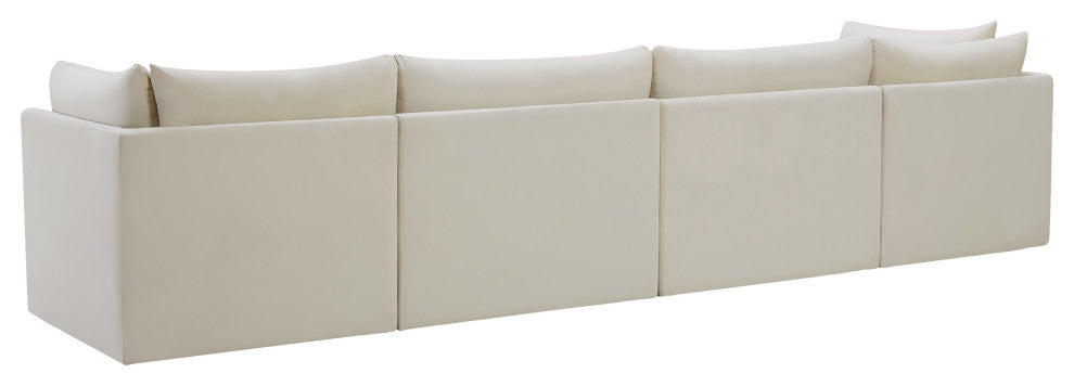 Jacob Velvet Upholstered 4-Piece Modular Sofa, Cream