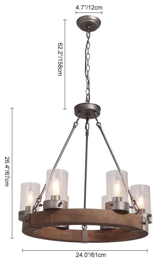 6 Light Wooden Wagon Wheel Chandelier