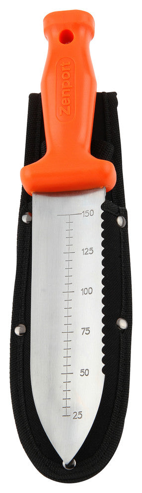 Deluxe Zenbori Soil Knife With Sheath And 6" Stainless Steel Serrated Blade
