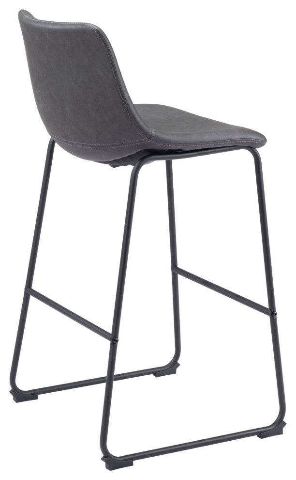 Bar Stool Chair, Set of 2, Faux Vinyl Leather, Charcoal, Black, Industrial
