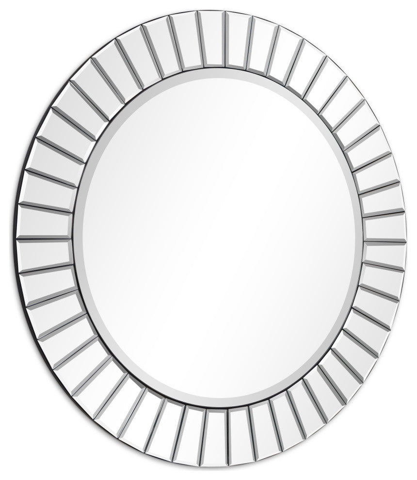 Beveled Round Wall Mirror,Solid Wood Frame, 0.75"-Beveled Center Mirror,32"x32"