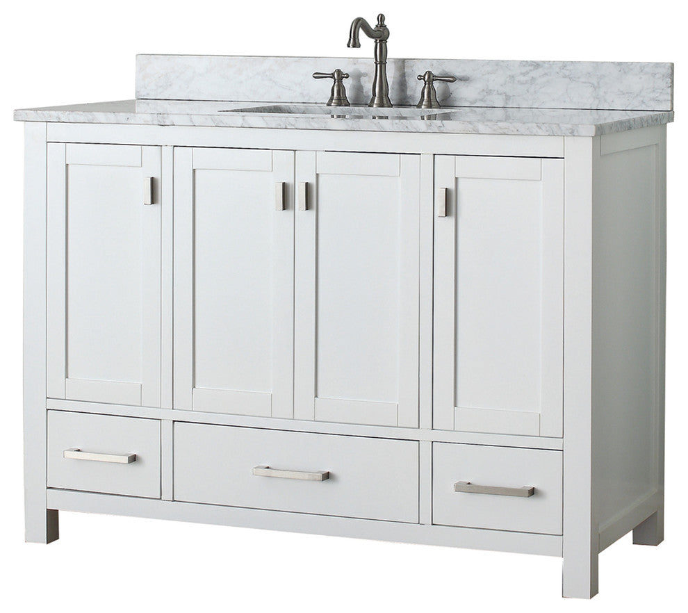 Avanity Modero 49" Vanity, White Finish, Carrera White Marble Top